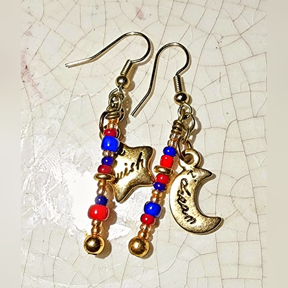 Celestial star and half moon Crescent beaded Dangle earrings